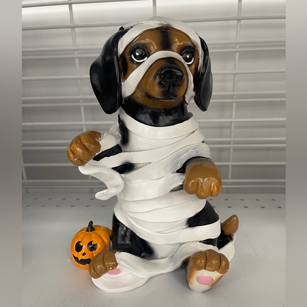 Halloween Dachshund Mummy Dog Black & Tan Resin Statue Home Decor NWT